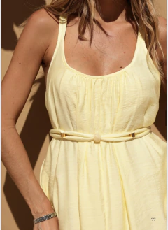 Vestido mídi balonê com cinto marrant light - comprar online