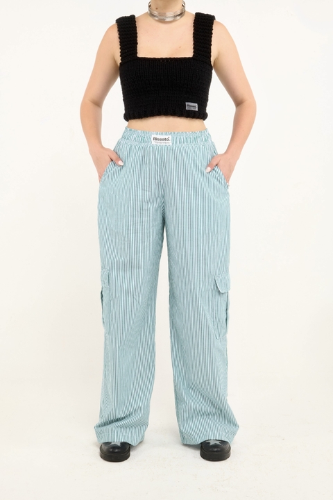 Calça cargo listras - bolso lateral