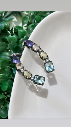 Brinco Ear Cuff Pedras Coloridas