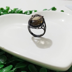 Anel Oval Pedra Fumê Cravejado - comprar online