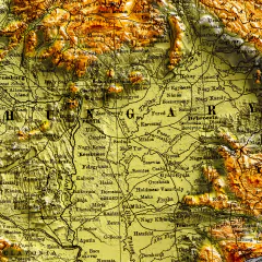 Mapa de Relevo hipsométrico do Império Austro-Húngaro ou Império Austríaco.