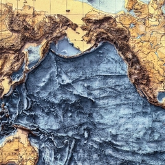 Mapa de relevo do Mundo Batimétrico e Hipsométrico.