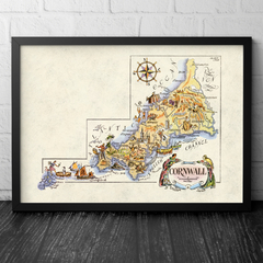 Mapa Ilustrado Cornwall, Inglaterra 1951