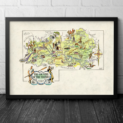 Mapa Ilustrado The Country of the Thames, Inglaterra - 1951