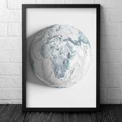Mapa de relevo esférico hipsométrico e batimétrico do mundo centralizado na Europa e África