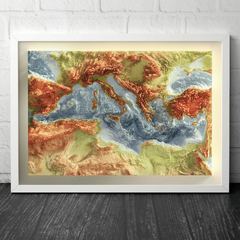 Mapa de Relevo Batimétrico e Hipsométrico do Mar Mediterrâneo