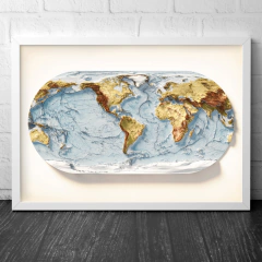 Mapa Mundi Topográfico e Batimétrico Colorido com Projeção do IBGE