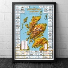 Mapa Pôster de destilarias de whisky escocesas, Escócia.
