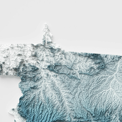 Close-up do mapa topográfico da região Centro-Oeste, destacando detalhes do relevo.