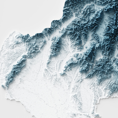 Mapa em relevo topográfico da Eslováquia, destacando as montanhas e a topografia do país.