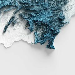 Close-up do mapa topográfico de Mato Grosso, destacando detalhes do relevo.