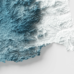 Close-up do mapa topográfico da Paraíba, destacando detalhes do relevo.