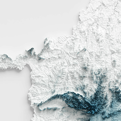 Close-up do mapa topográfico de Rondônia, destacando detalhes do relevo.