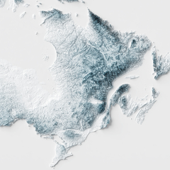 Mapa hipsométrico do Canadá, apresentando detalhes topográficos.