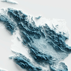 Mapa hipsométrico do Haiti, mostrando detalhes topográficos em tons de azul e branco.