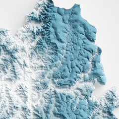 Mapa em relevo artístico do município de Piracicaba, São Paulo, destacando a topografia da região.