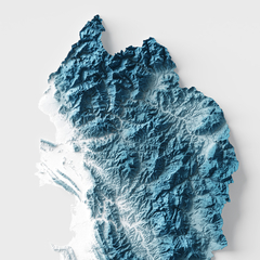 Mapa hipsométrico artístico da Albânia em relevo, apresentando montanhas detalhadas.