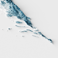 Mapa da Croácia em relevo topográfico, destacando montanhas e costas detalhadas.