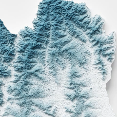 Mapa hipsométrico do município de Curitiba, Paraná, destacando as elevações e depressões do terreno.