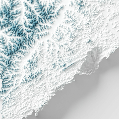 Mapa artístico de relevo topográfico de São Bernardo do Campo, São Paulo, exibindo os detalhes da topografia.