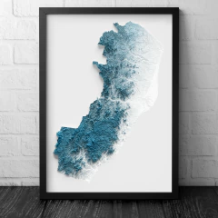 Mapa topográfico impresso de Espírito Santo, exibido em moldura preta.