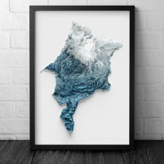 Mapa topográfico impresso de Maranhão, exibido em moldura preta.