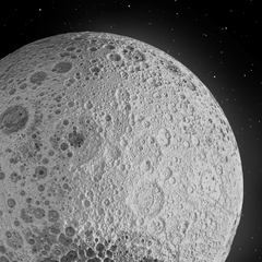 Imagem da superfície lunar do lado escuro da Lua, mostrando crateras e detalhes do relevo.