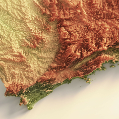 Mapa de Relevo Colorido do Sudeste