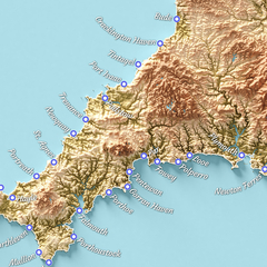 Mapa Topográfico da Trilha South West Coastal Path na Inglaterra