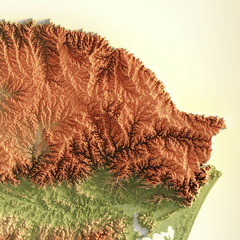 Mapa hipsométrico colorido do Rio Grande do Sul