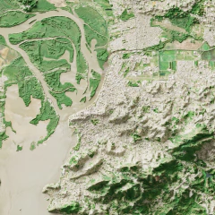 Mapa de relevo com imagem de satélite da cidade de Porto Alegre porção sul