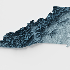 Mapa Hipsométrico da Carolina do Norte, Estados Unidos
