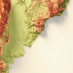 Mapa de relevo topográfico colorido da América do Sul