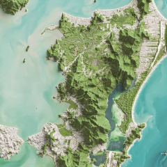 Mapa de relevo com imagem de satélite da cidade de Florianópolis porção norte