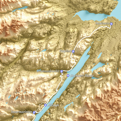 Mapa topográfico da trilha de Great Glen Way na Escócia, Reino Unido