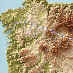 Mapa colorido do Caminho de Santiago de Compostela