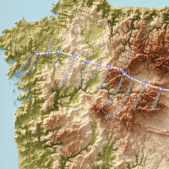 Mapa colorido do Caminho de Santiago de Compostela