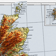 Mapa topográfico das ilhas britânicas do Reino Unido.