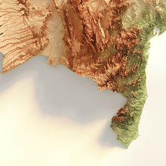 Mapa de relevo topográfico colorido do Nordeste