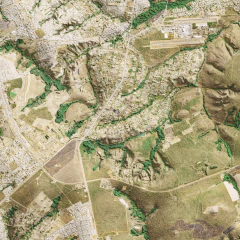 Mapa de relevo com imagem de satélite da cidade de brasília porçao sul com o aeroporto