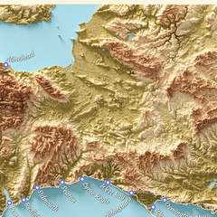 Mapa Hipsométrico 3D da Trilha South West Coastal Path na Inglaterra 