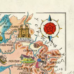 Mapa pictorial Lancashire e Cheshire, Inglaterra, Reino Unido