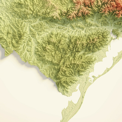 Mapa de relevo 3D Colorido da Região Sul do Brasil