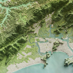 Mapa de relevo com imagem de satélite da cidade de São Paulo porção sul litoral