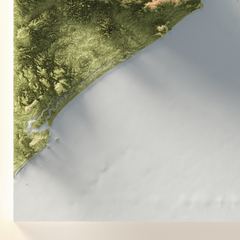 Mapa Colorido de relevo topográfico e Batimétrico do Litoral de São Paulo