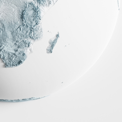 Mapa Mundi de relevo topográfico Centralizado na Europa e África