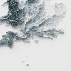 Mapa hipsométrico das Ilhas Britânicas.