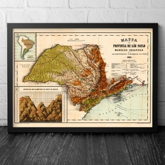 Mapa de Relevo hipsométrico do Estado de São Paulo, Região Sudeste, Brasil.