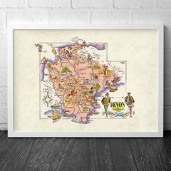Pôster Mapa ilustrado de Devon, Inglaterra