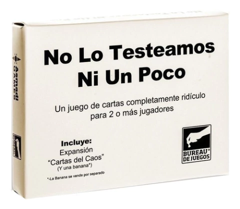 Juego de cartas "No Lo Testeamos Ni Un Poco" para 2 o más jugadores, con expansión "Cartas del Caos".